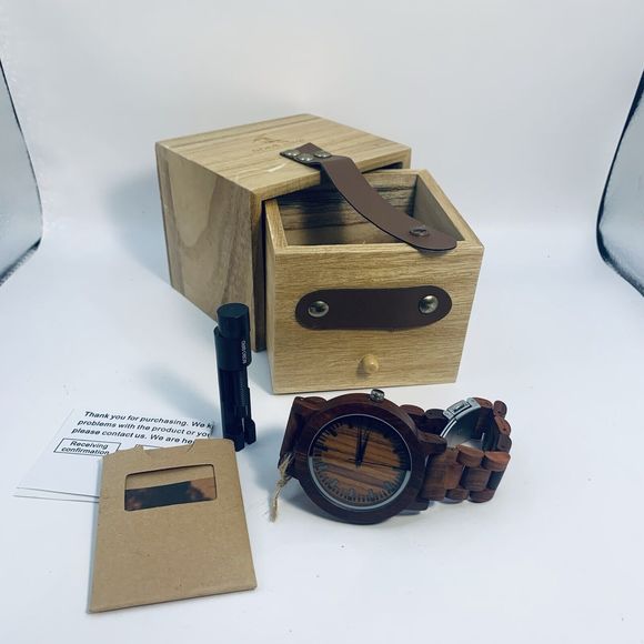 BOBO BIRD Natural Wooden Watch Unisex Adjustable With Wooden Drawer Box New - Picture 1 of 16
